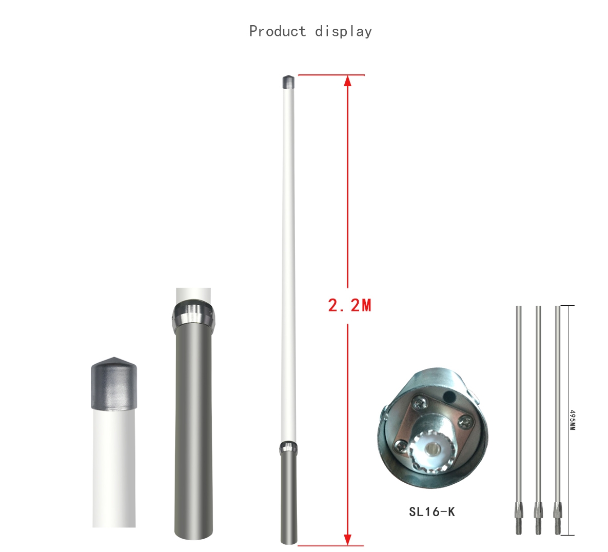 2.2meter Fiberglass Base Station Antenna For Communication High Gain 144/430MHz VHF UHF